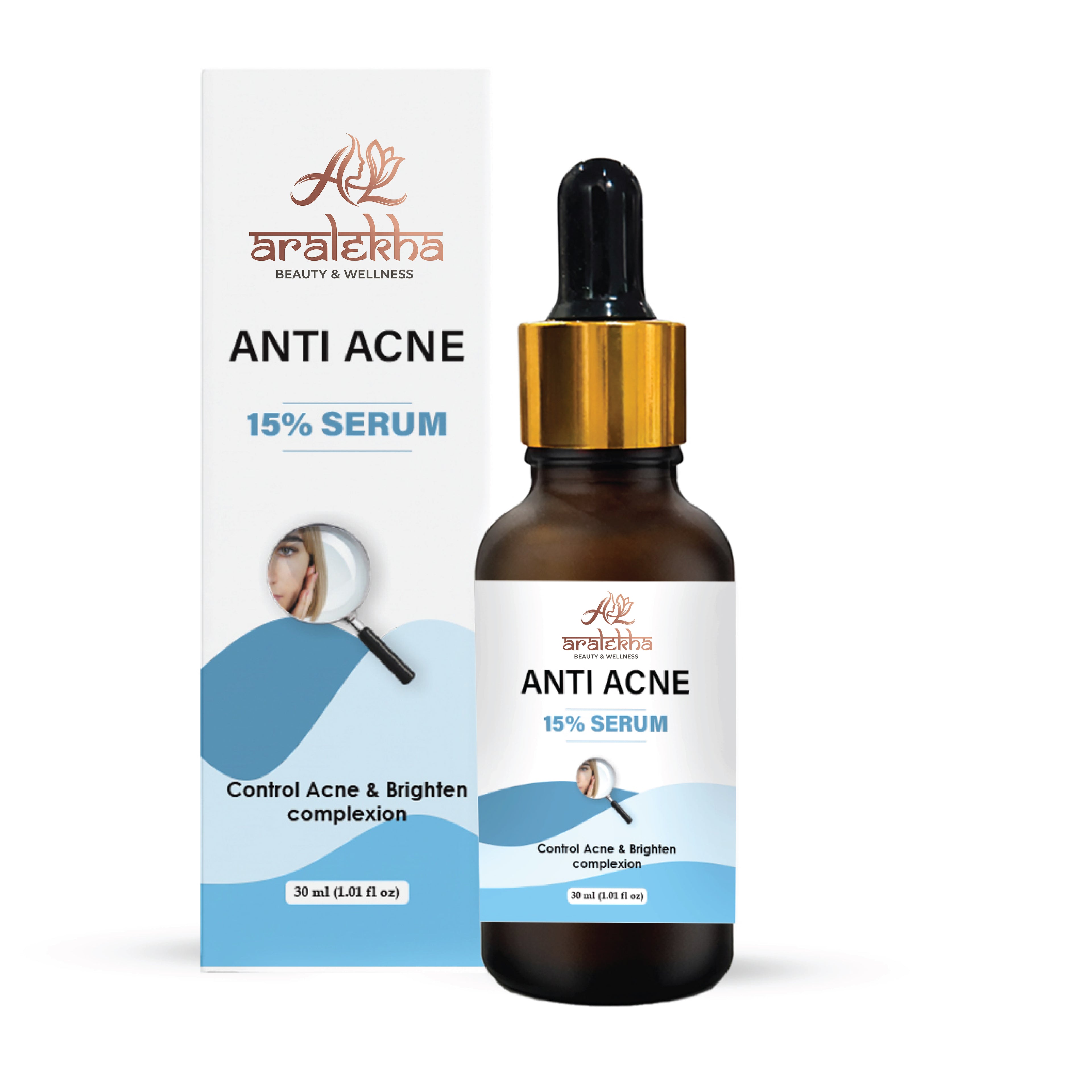 Aralekha Anti Acne Face Serum 15 Percent Formula for Blemish Prone Skin Helps Improve Skin Clarity Supports Smoother Looking Skin Lightweight Facial Serum 30 ml