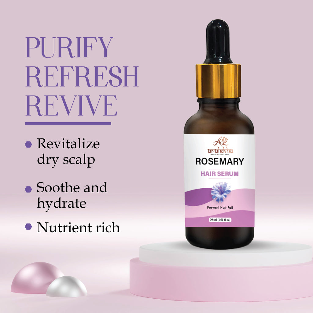 Aralekha Rosemary Hair Serum for Hair Fall Control, Smooth & Healthy Looking Hair | Lightweight Non-Sticky Hair Care Serum for Men & Women 30ml