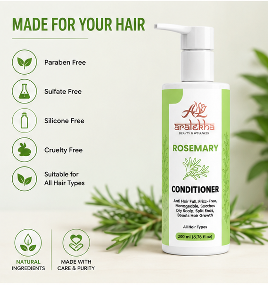 Aralekha Rosemary Nourishing Conditioner for Smooth & Manageable Strands | Lightweight Daily Care Formula for Dry & Frizzy Texture | Suitable for All Types | 200 ml