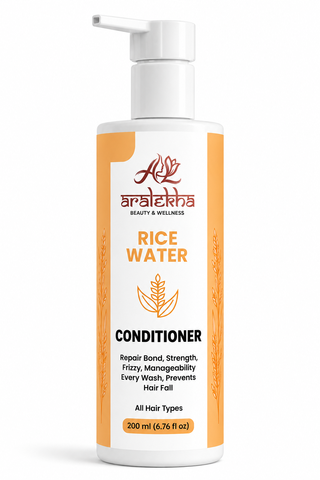 Aralekha Rice Water Conditioner for Dry & Frizzy Strands, Smooth & Manageable Finish, Lightweight Daily Nourishing Formula for All Types, Pump Bottle, 200 ml