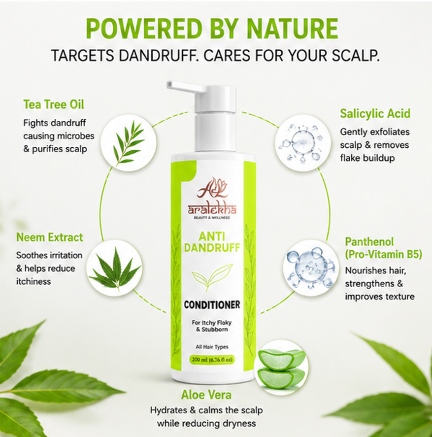 Aralekha Anti Dandruff Conditioner for Itchy Flaky Scalp Helps Nourish Hair Supports Smooth Manageable Hair Lightweight Formula Suitable for All Hair Types 200 ml