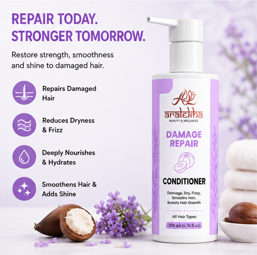 Aralekha Damage Repair Conditioner for Dry & Frizzy Strands, Smooth & Manageable Finish, Lightweight Daily Conditioning Formula for All Types, 200 ml