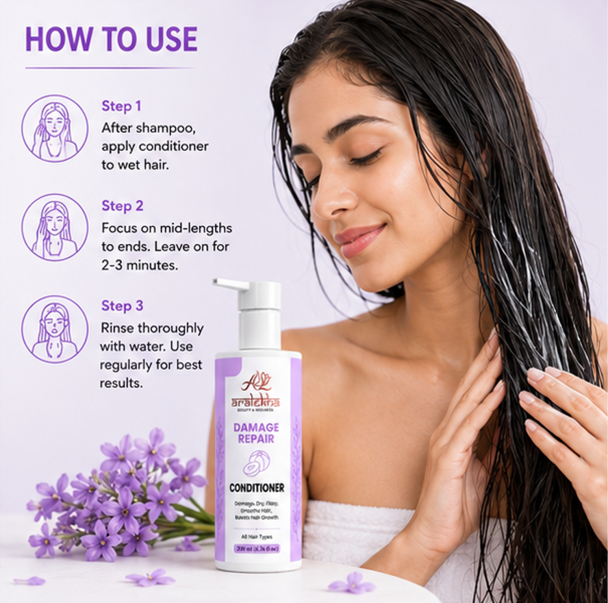 Aralekha Damage Repair Conditioner for Dry & Frizzy Strands, Smooth & Manageable Finish, Lightweight Daily Conditioning Formula for All Types, 200 ml