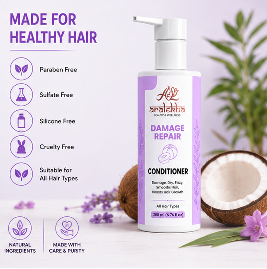 Aralekha Damage Repair Conditioner for Dry & Frizzy Strands, Smooth & Manageable Finish, Lightweight Daily Conditioning Formula for All Types, 200 ml