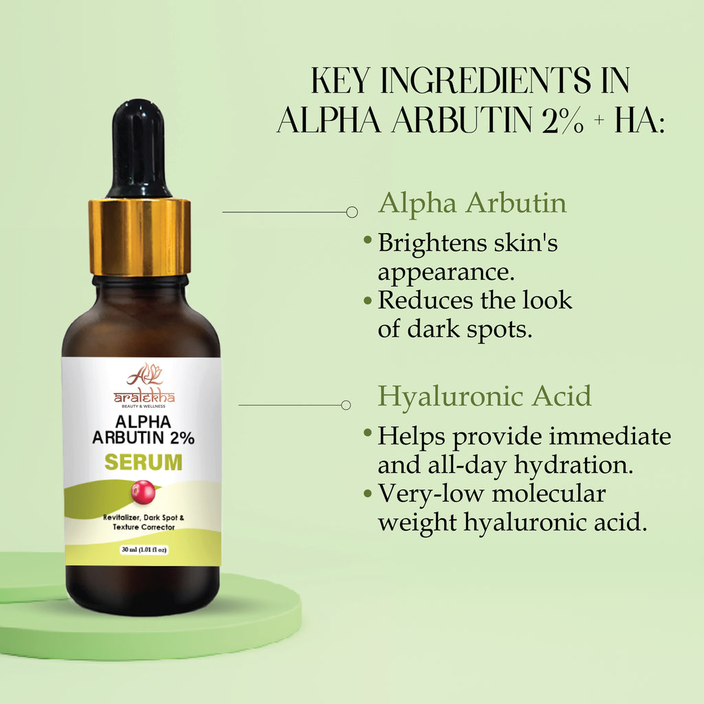 Aralekha Alpha Arbutin 2% Face Serum for Dark Spots, Uneven Skin Tone & Texture Care | Lightweight Brightening Facial Serum for Men & Women 30ml