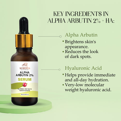 Aralekha Alpha Arbutin 2% Face Serum for Dark Spots, Uneven Skin Tone & Texture Care | Lightweight Brightening Facial Serum for Men & Women 30ml