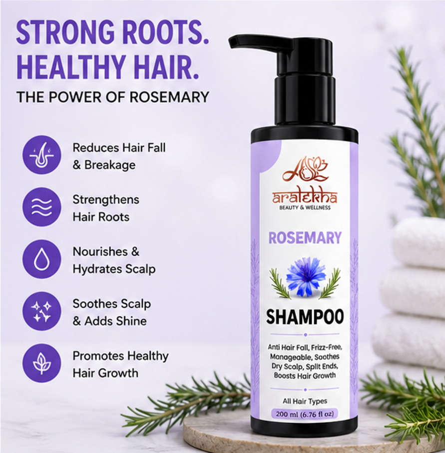 Aralekha Rosemary Cleansing Shampoo for Smooth & Manageable Strands | Refreshing Daily Care Formula for Dry Scalp & Frizzy Texture | Suitable for All Types | 200 ml