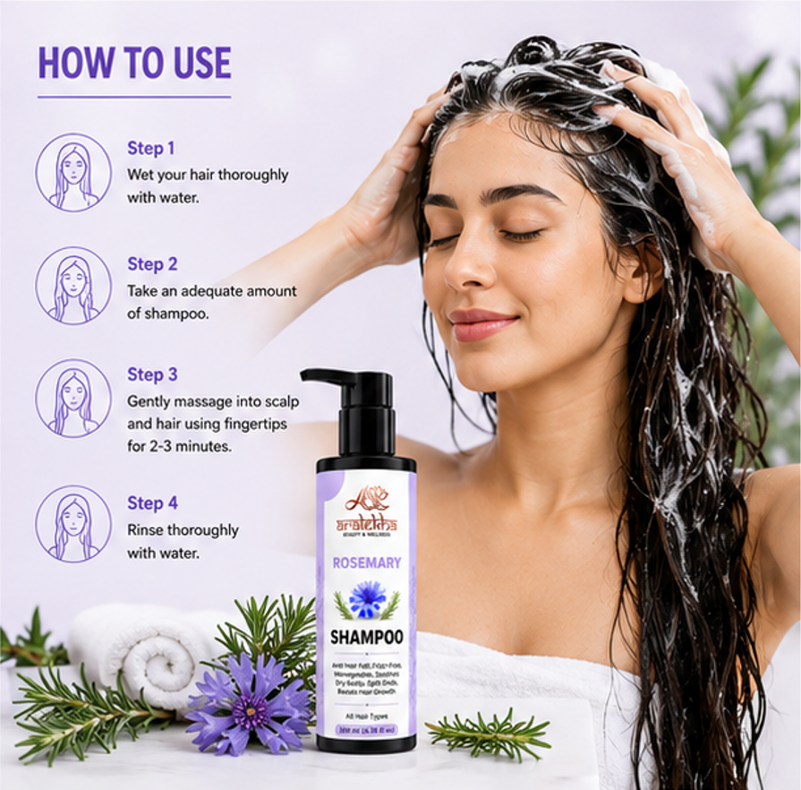Aralekha Rosemary Cleansing Shampoo for Smooth & Manageable Strands | Refreshing Daily Care Formula for Dry Scalp & Frizzy Texture | Suitable for All Types | 200 ml