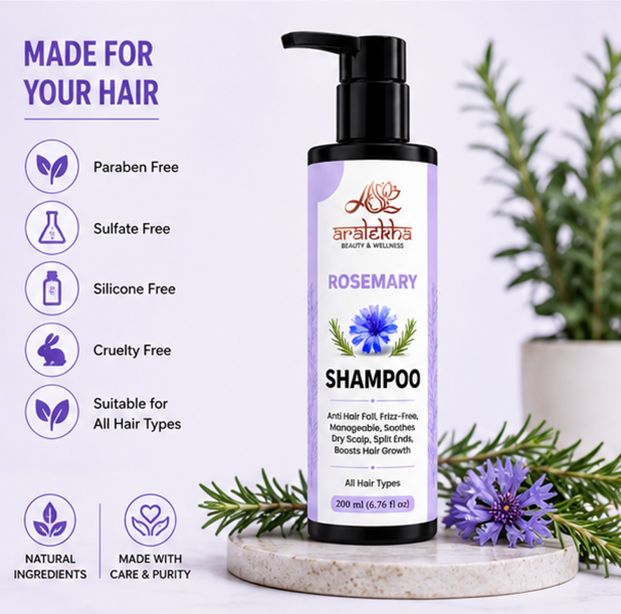 Aralekha Rosemary Cleansing Shampoo for Smooth & Manageable Strands | Refreshing Daily Care Formula for Dry Scalp & Frizzy Texture | Suitable for All Types | 200 ml