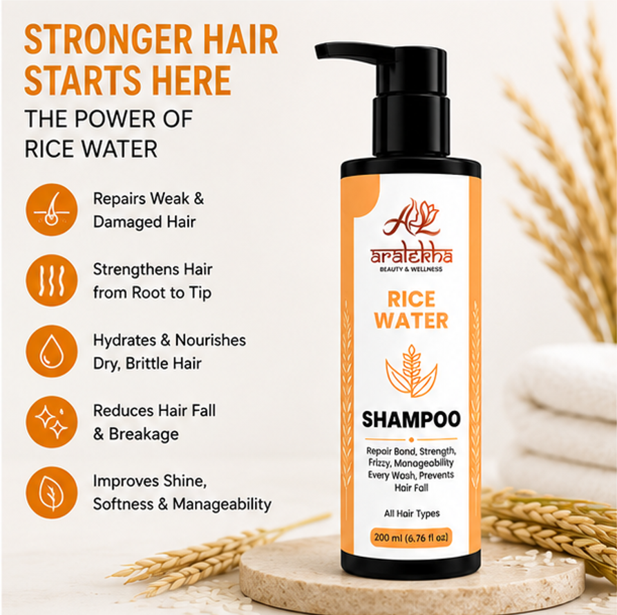 Aralekha Rice Water Cleansing Shampoo for Smooth & Manageable Strands | Refreshing Daily Care Formula for Dry & Frizzy Texture | Suitable for All Types | 200 ml