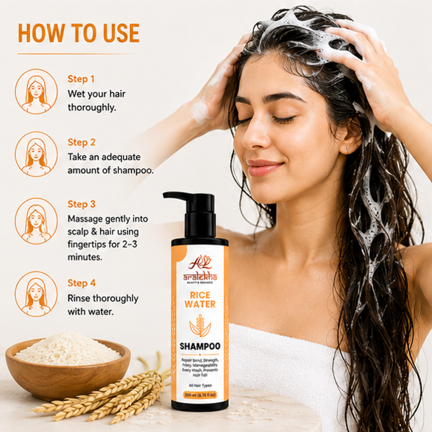 Aralekha Rice Water Cleansing Shampoo for Smooth & Manageable Strands | Refreshing Daily Care Formula for Dry & Frizzy Texture | Suitable for All Types | 200 ml
