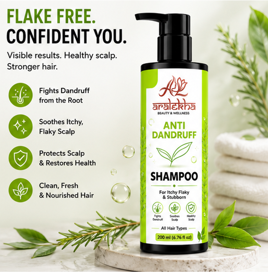 Aralekha Anti Dandruff Shampoo for Itchy Flaky Scalp Helps Remove Visible Flakes Cleanses Hair and Scalp Supports Healthy Looking Hair All Hair Types 200 ml