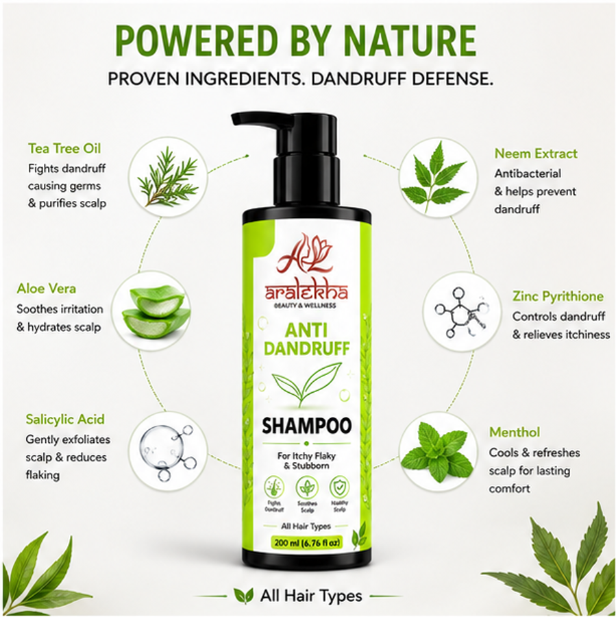 Aralekha Anti Dandruff Shampoo for Itchy Flaky Scalp Helps Remove Visible Flakes Cleanses Hair and Scalp Supports Healthy Looking Hair All Hair Types 200 ml
