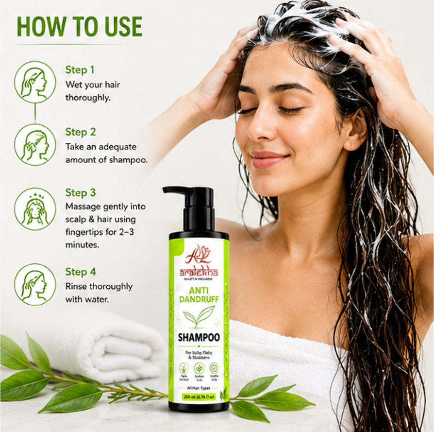 Aralekha Anti Dandruff Shampoo for Itchy Flaky Scalp Helps Remove Visible Flakes Cleanses Hair and Scalp Supports Healthy Looking Hair All Hair Types 200 ml