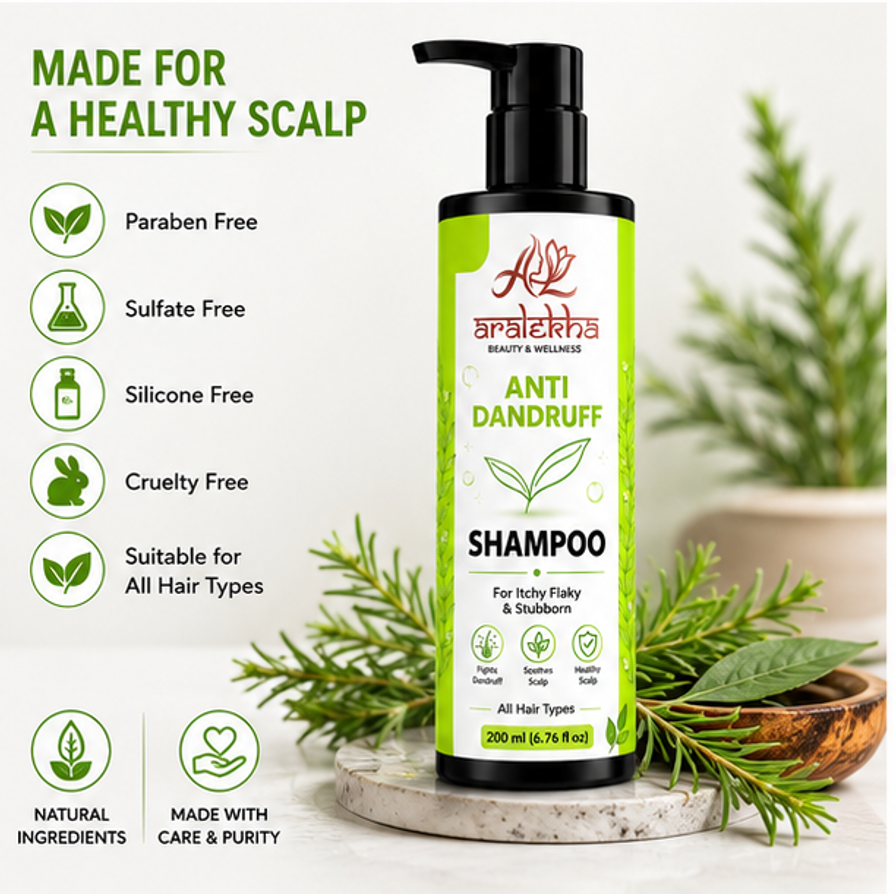 Aralekha Anti Dandruff Shampoo for Itchy Flaky Scalp Helps Remove Visible Flakes Cleanses Hair and Scalp Supports Healthy Looking Hair All Hair Types 200 ml