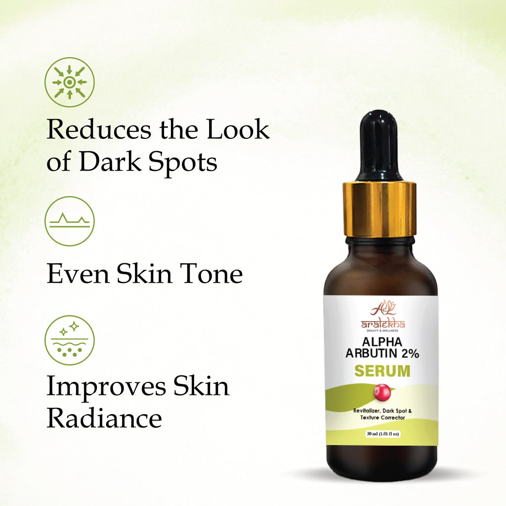 Aralekha Alpha Arbutin 2% Face Serum for Dark Spots, Uneven Skin Tone & Texture Care | Lightweight Brightening Facial Serum for Men & Women 30ml
