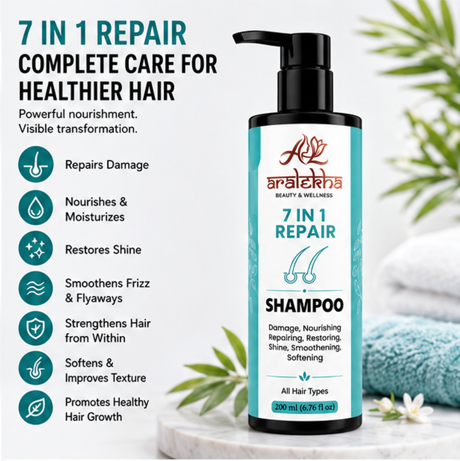 Aralekha 7 in 1 Repair Shampoo for Daily Cleansing & Nourishing Care | Smooth & Manageable Looking Strands | Suitable for All Types 200ml
