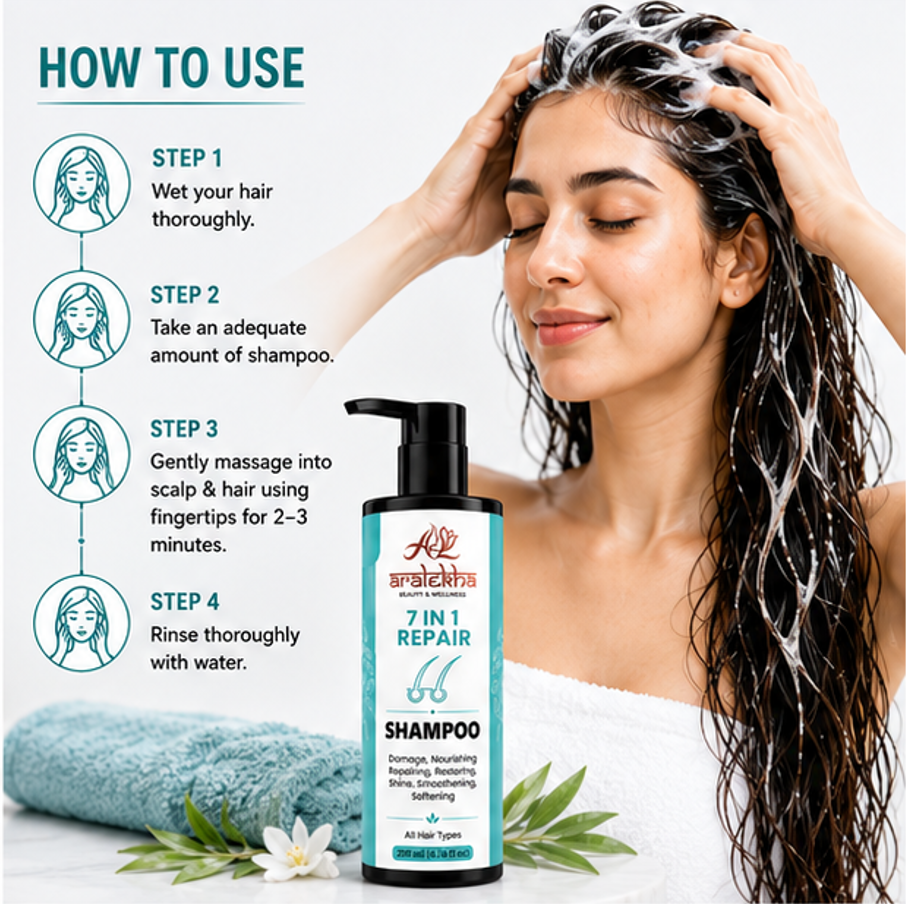 Aralekha 7 in 1 Repair Shampoo for Daily Cleansing & Nourishing Care | Smooth & Manageable Looking Strands | Suitable for All Types 200ml