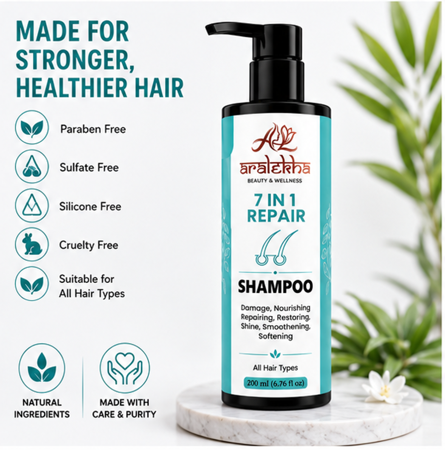 Aralekha 7 in 1 Repair Shampoo for Daily Cleansing & Nourishing Care | Smooth & Manageable Looking Strands | Suitable for All Types 200ml