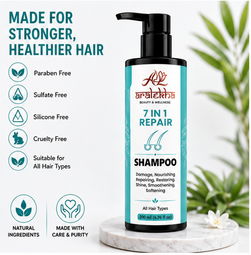 Aralekha 7 in 1 Repair Shampoo for Daily Cleansing & Nourishing Care | Smooth & Manageable Looking Strands | Suitable for All Types 200ml