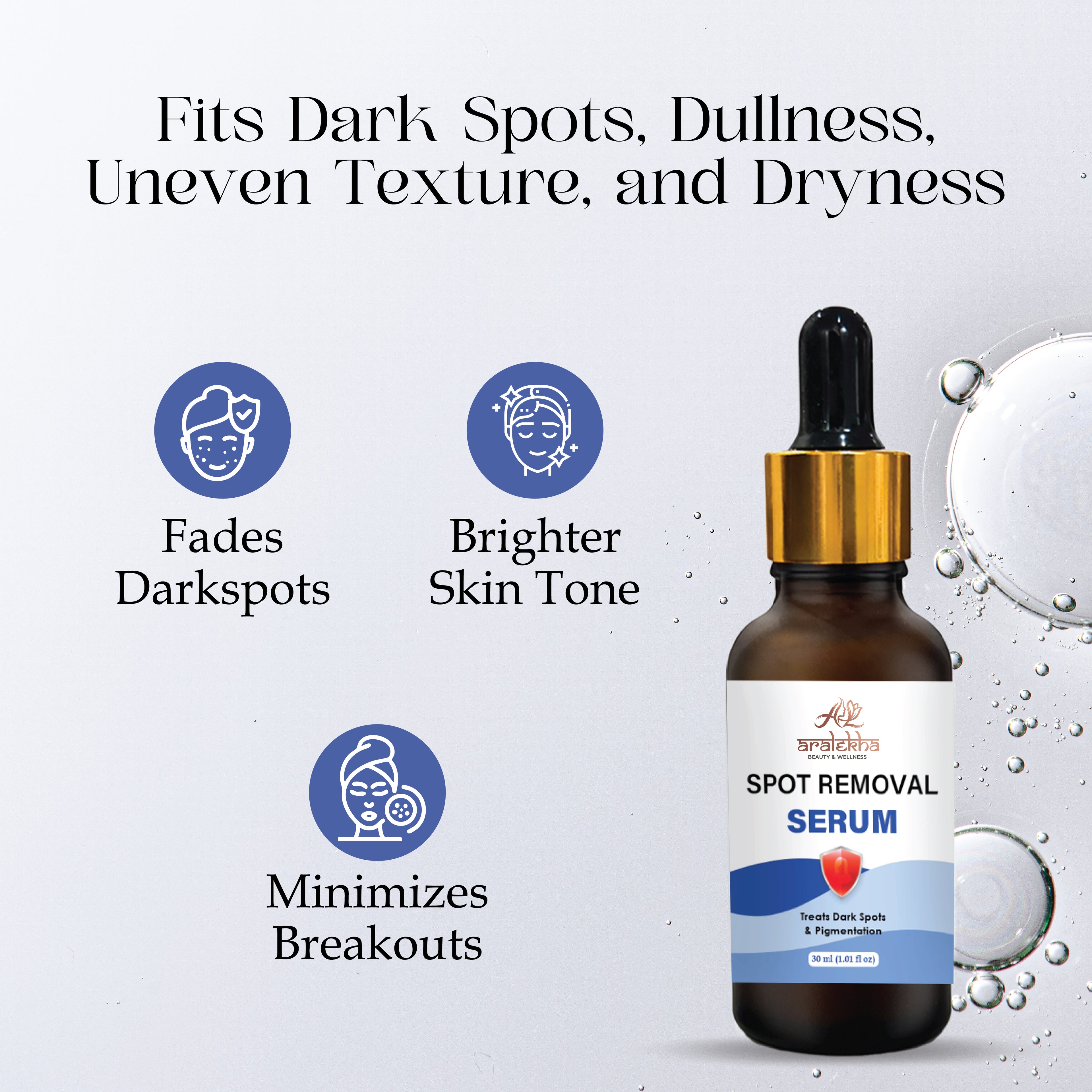 Aralekha Spot Removal Face Serum for Dark Spots, Uneven Skin Tone & Pigmentation Care | Lightweight Facial Serum for Men & Women 30ml