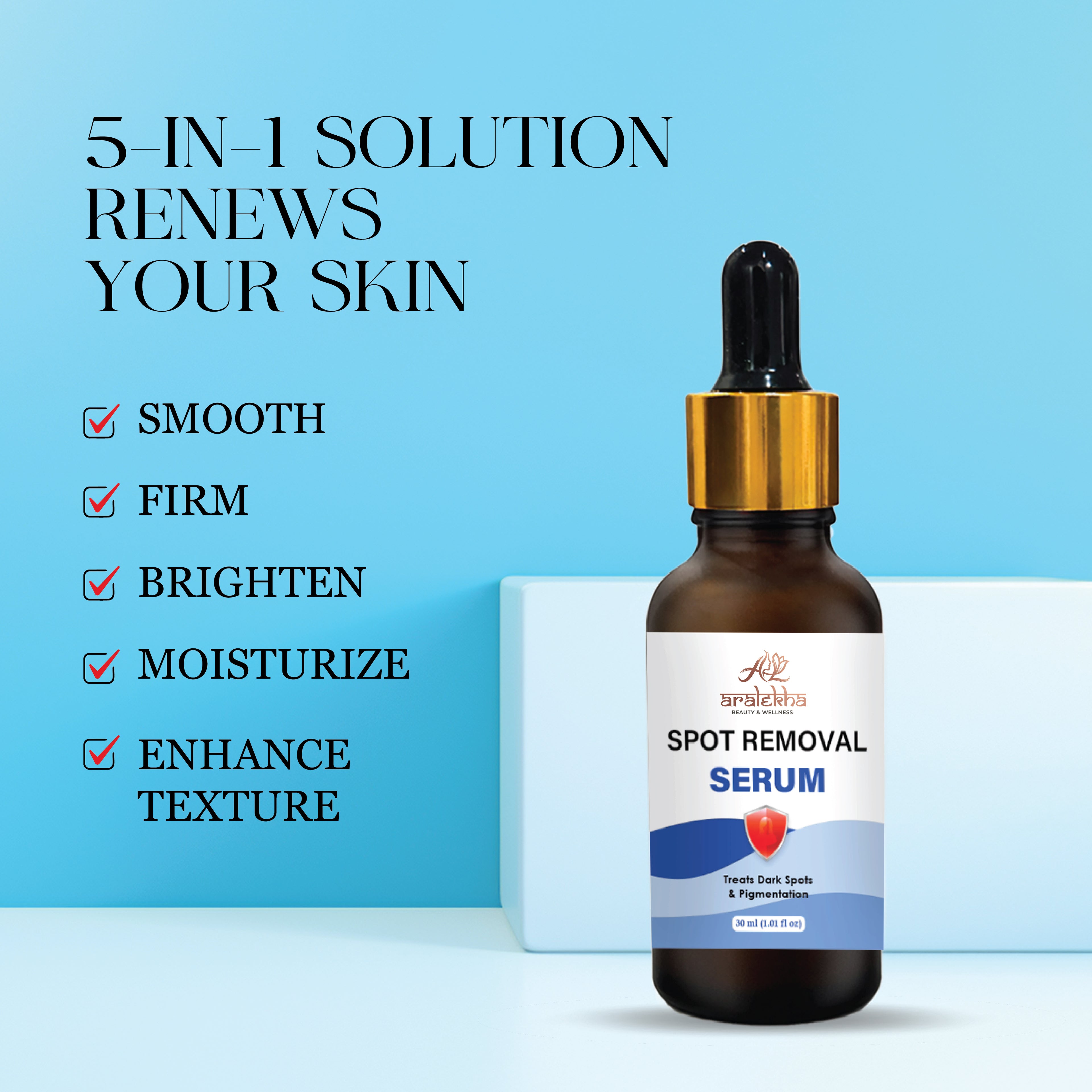 Aralekha Spot Removal Face Serum for Dark Spots, Uneven Skin Tone & Pigmentation Care | Lightweight Facial Serum for Men & Women 30ml