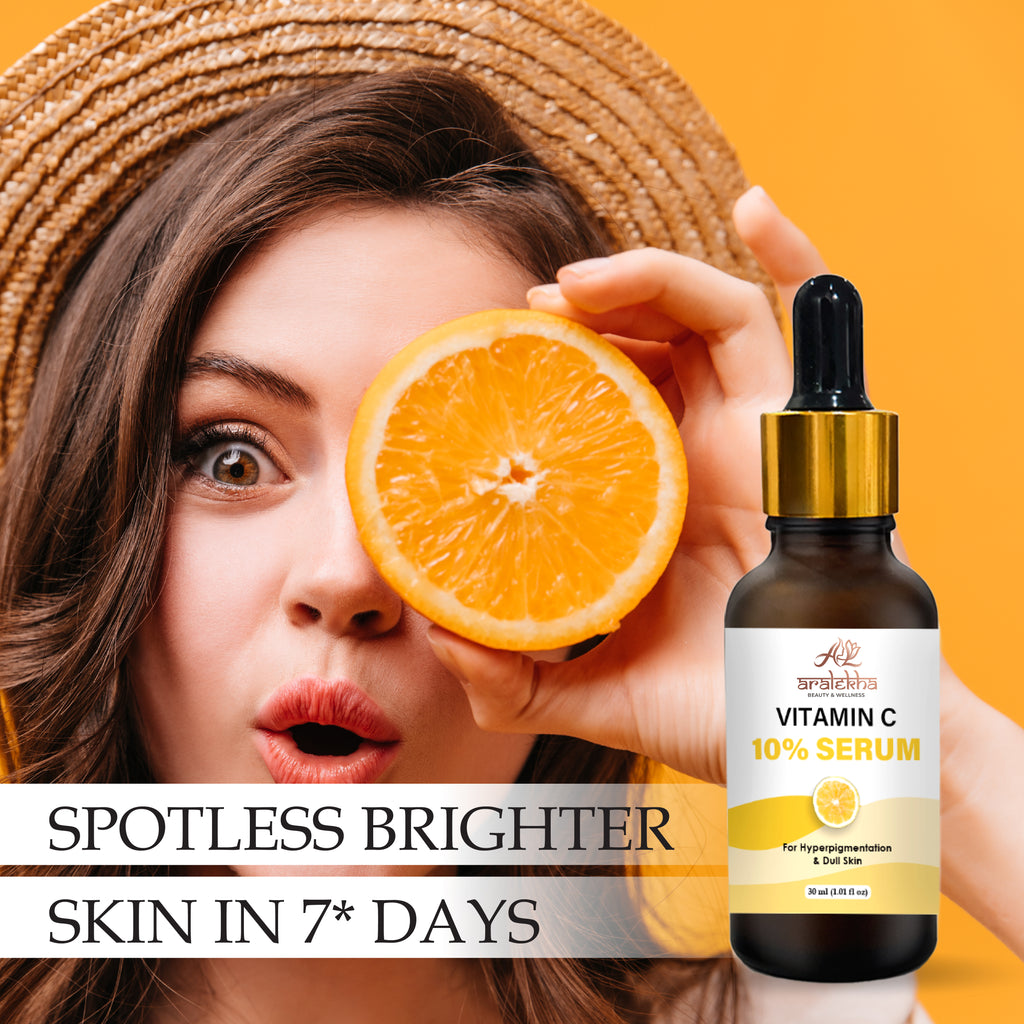 Aralekha Vitamin C 10% Face Serum for Dull Looking Skin & Uneven Skin Tone | Lightweight Brightening Facial Serum for Men & Women 30ml