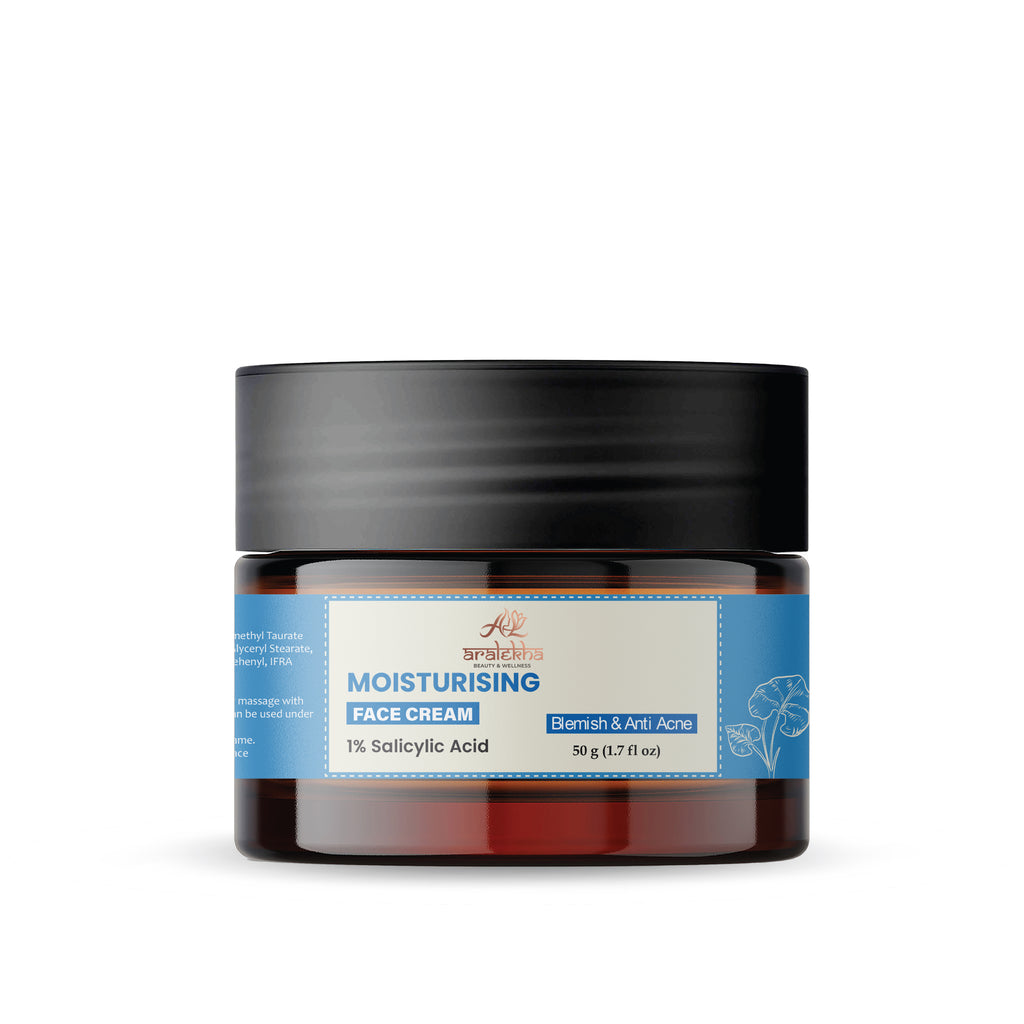 Aralekha Moisturising Face Cream with 1% Salicylic Acid for Blemish & Acne Care | Lightweight Non-Greasy Daily Face Moisturizer for Men & Women 50g