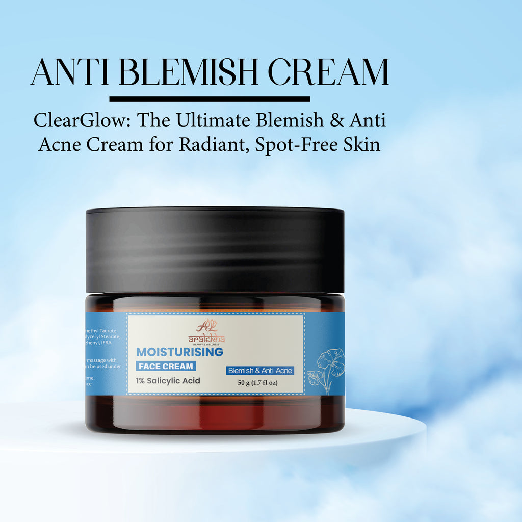 Aralekha Moisturising Face Cream with 1% Salicylic Acid for Blemish & Acne Care | Lightweight Non-Greasy Daily Face Moisturizer for Men & Women 50g