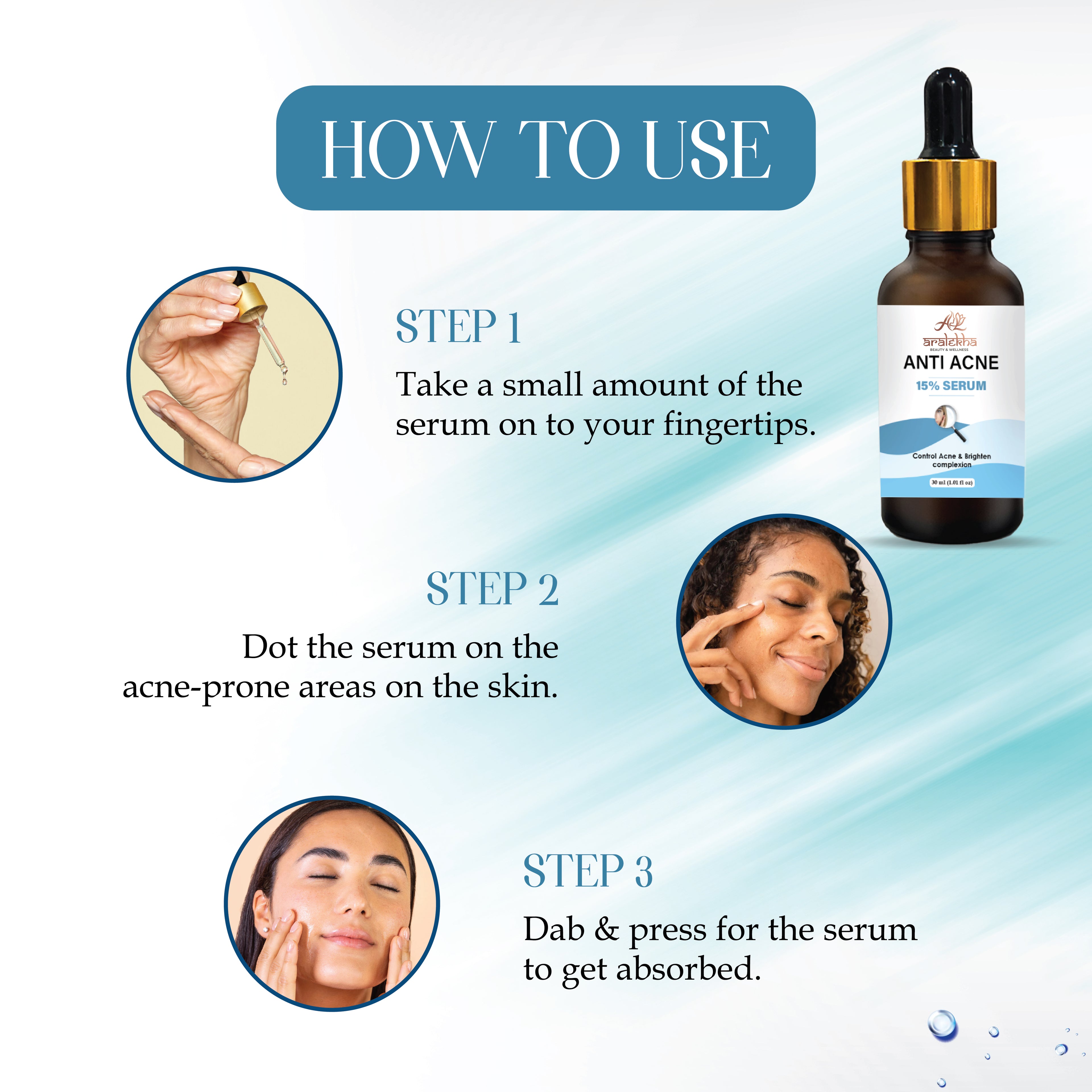 Aralekha Anti Acne Face Serum 15 Percent Formula for Blemish Prone Skin Helps Improve Skin Clarity Supports Smoother Looking Skin Lightweight Facial Serum 30 ml