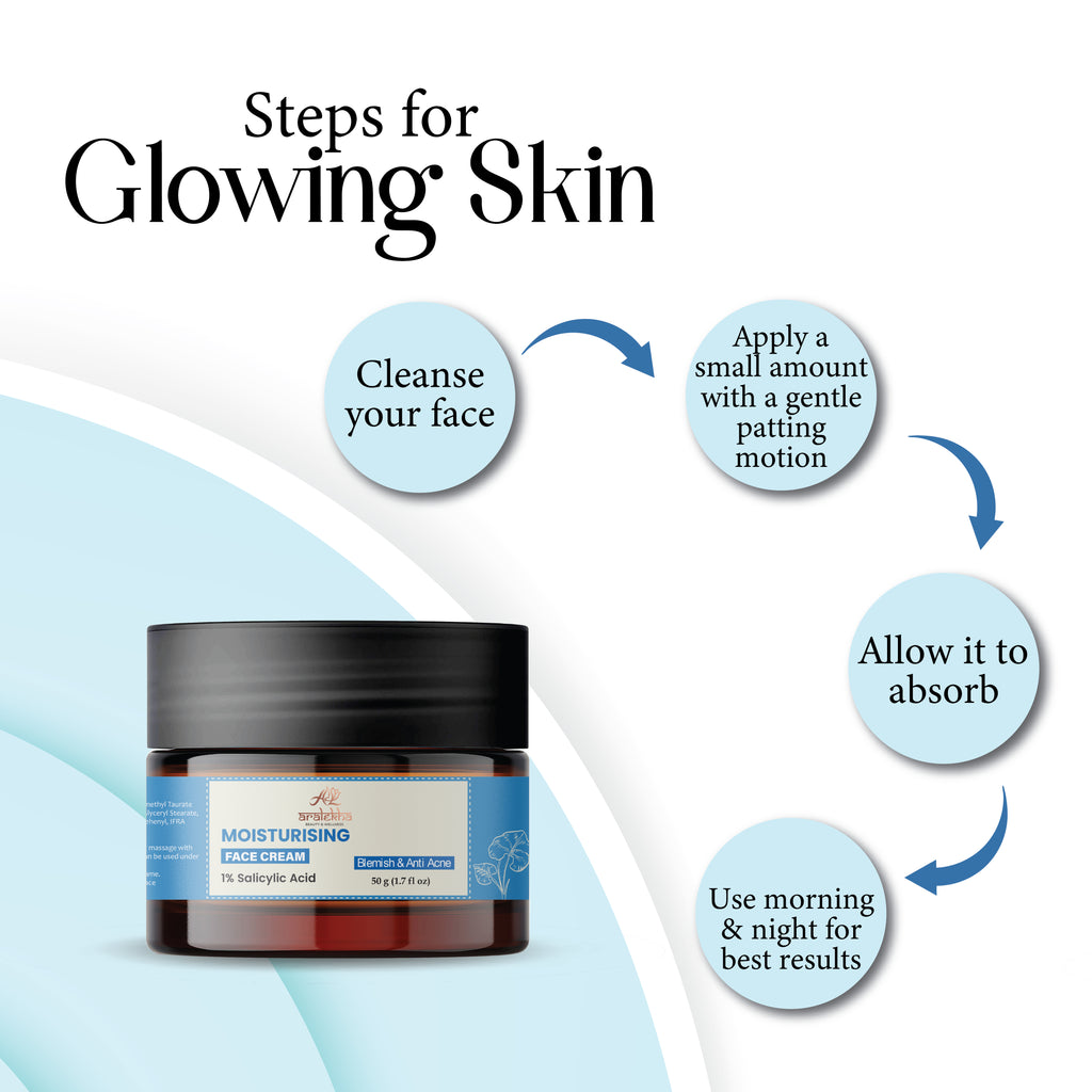 Aralekha Moisturising Face Cream with 1% Salicylic Acid for Blemish & Acne Care | Lightweight Non-Greasy Daily Face Moisturizer for Men & Women 50g