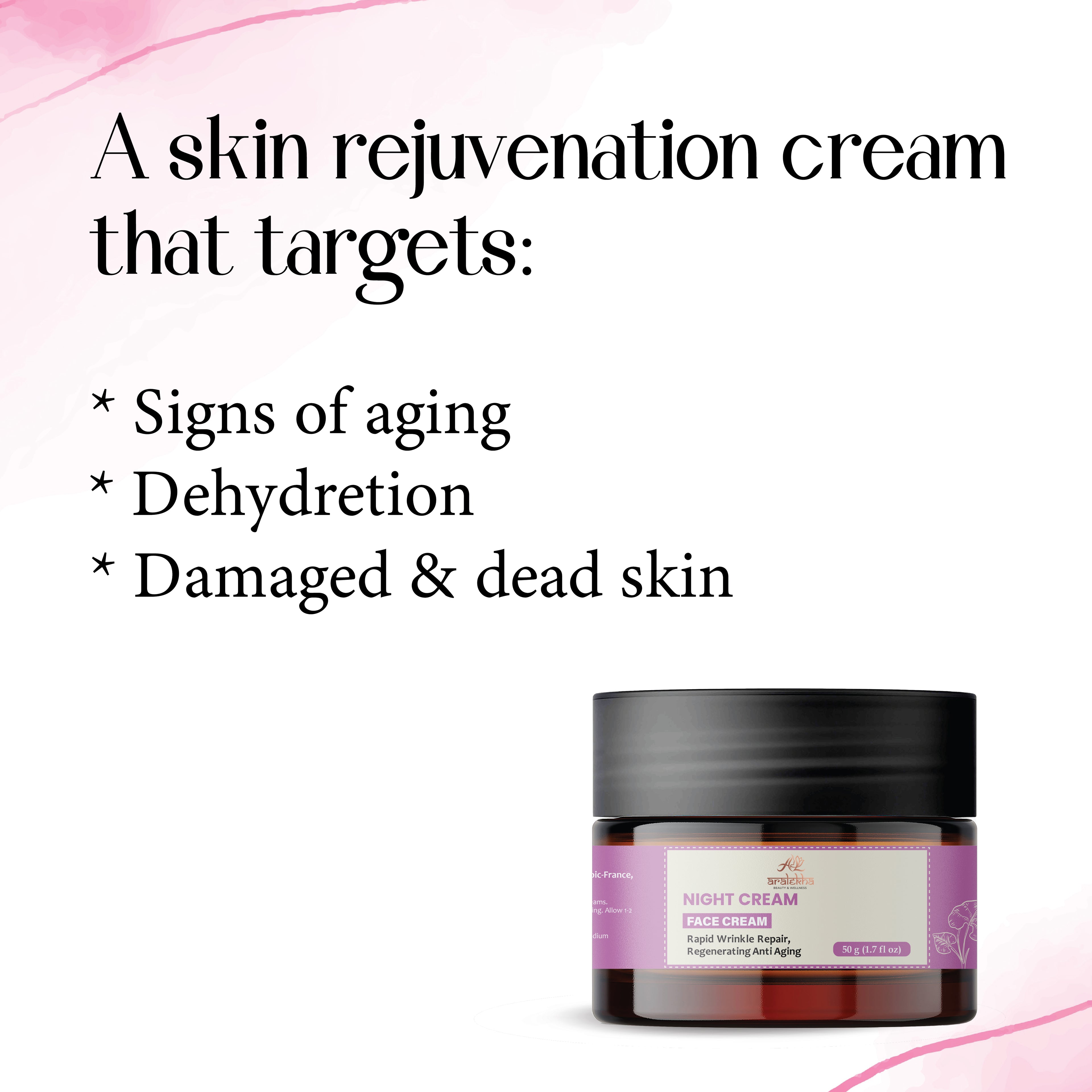 Aralekha Night Face Cream for Dry & Tired Looking Skin | Lightweight Overnight Moisturizing Cream for Smooth & Healthy-Looking Skin 50g