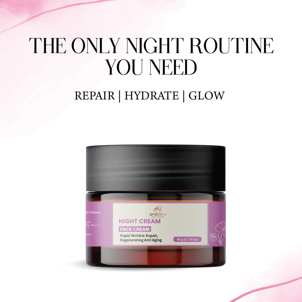 Aralekha Night Face Cream for Dry & Tired Looking Skin | Lightweight Overnight Moisturizing Cream for Smooth & Healthy-Looking Skin 50g