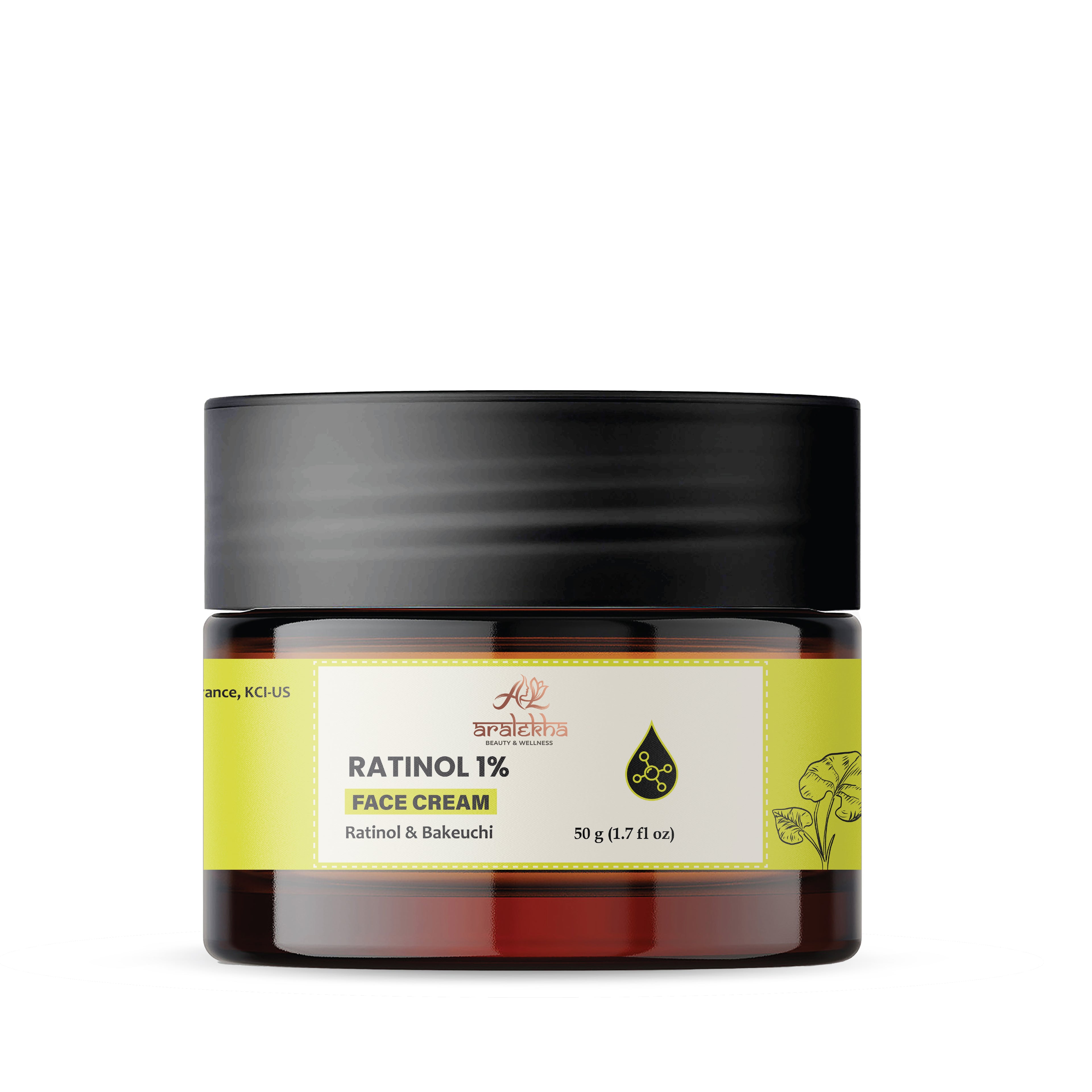Aralekha Retinol 1% Face Cream with Bakuchi for Smooth & Healthy-Looking Skin | Lightweight Night Moisturizing Cream for Men & Women 50g