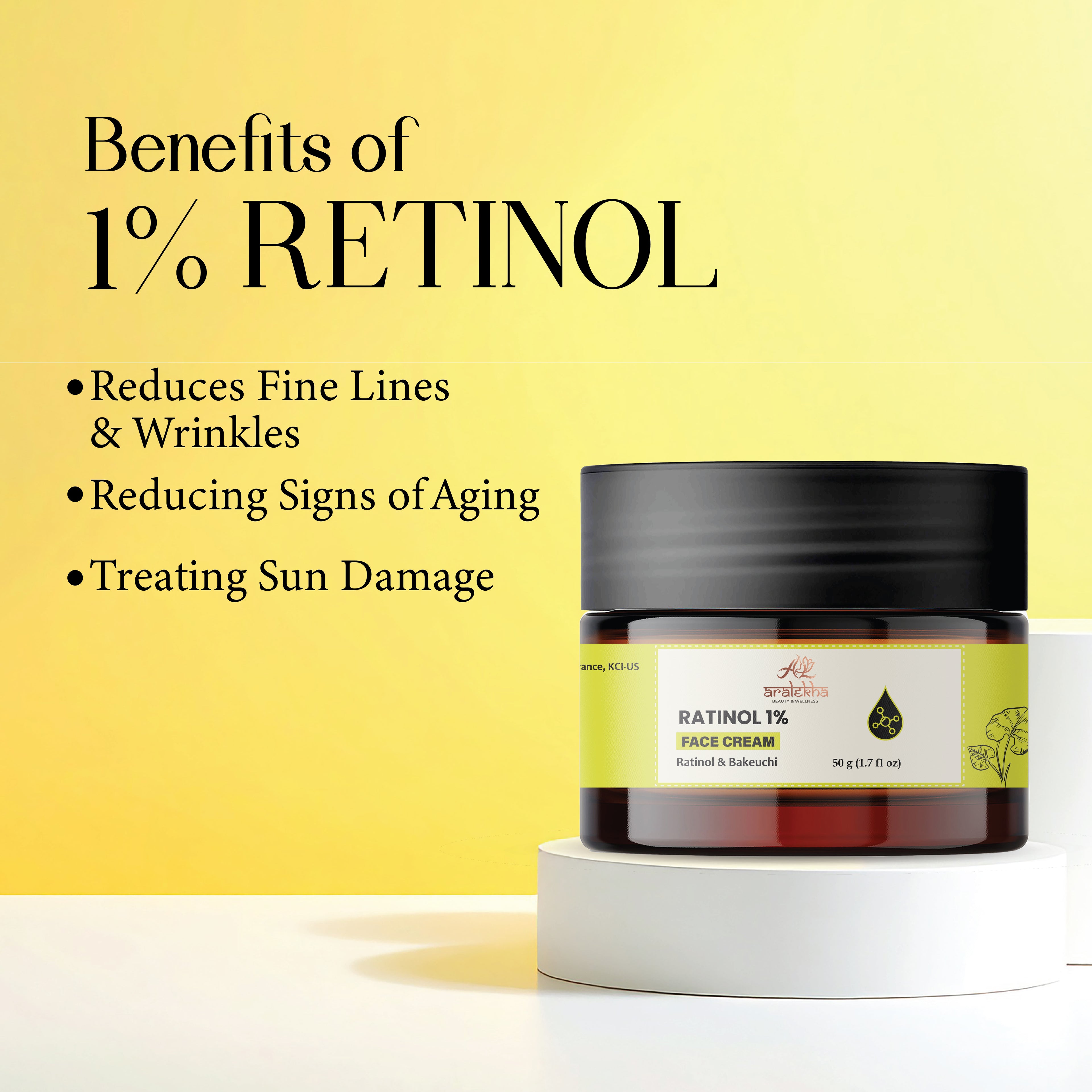 Aralekha Retinol 1% Face Cream with Bakuchi for Smooth & Healthy-Looking Skin | Lightweight Night Moisturizing Cream for Men & Women 50g