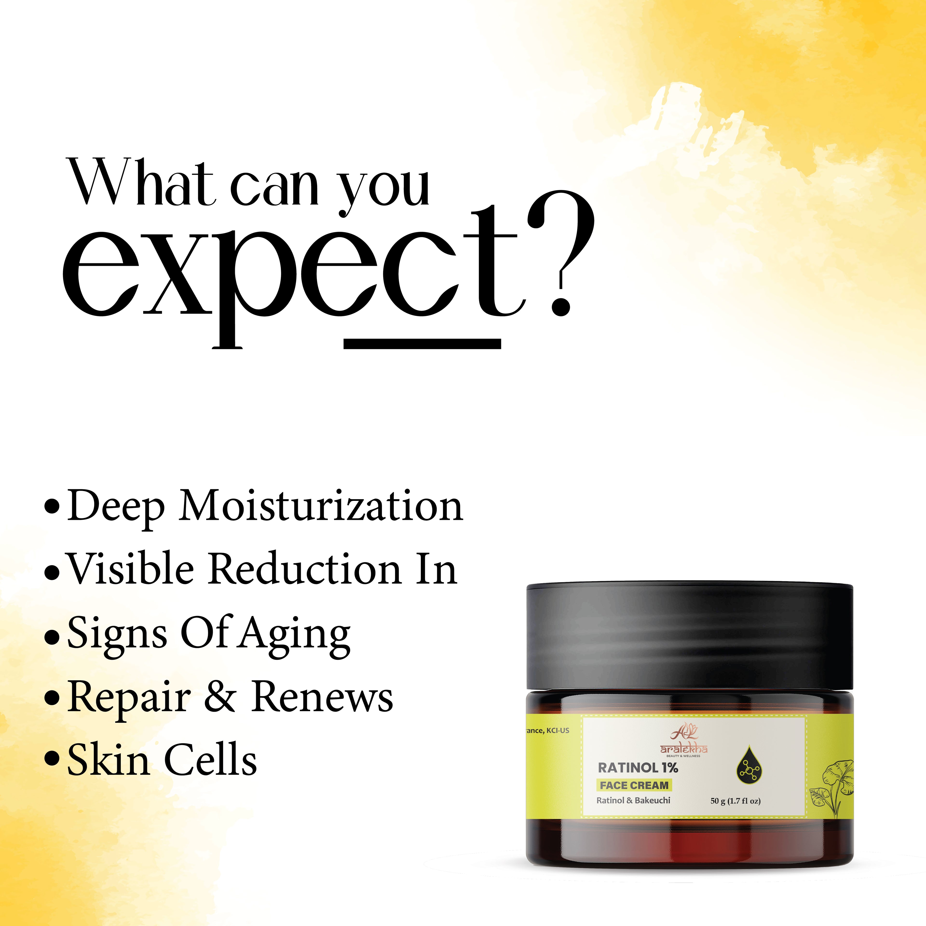 Aralekha Retinol 1% Face Cream with Bakuchi for Smooth & Healthy-Looking Skin | Lightweight Night Moisturizing Cream for Men & Women 50g