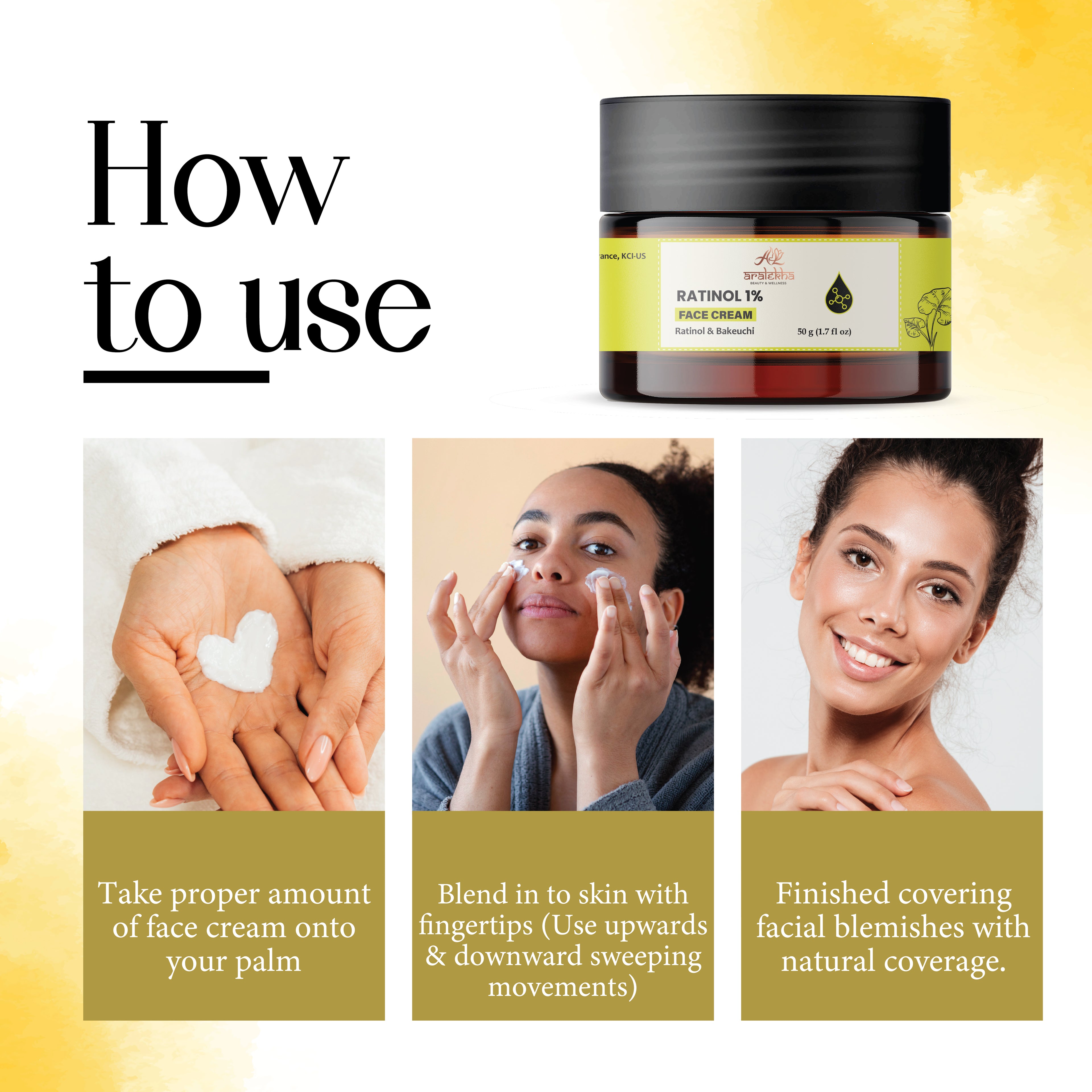 Aralekha Retinol 1% Face Cream with Bakuchi for Smooth & Healthy-Looking Skin | Lightweight Night Moisturizing Cream for Men & Women 50g