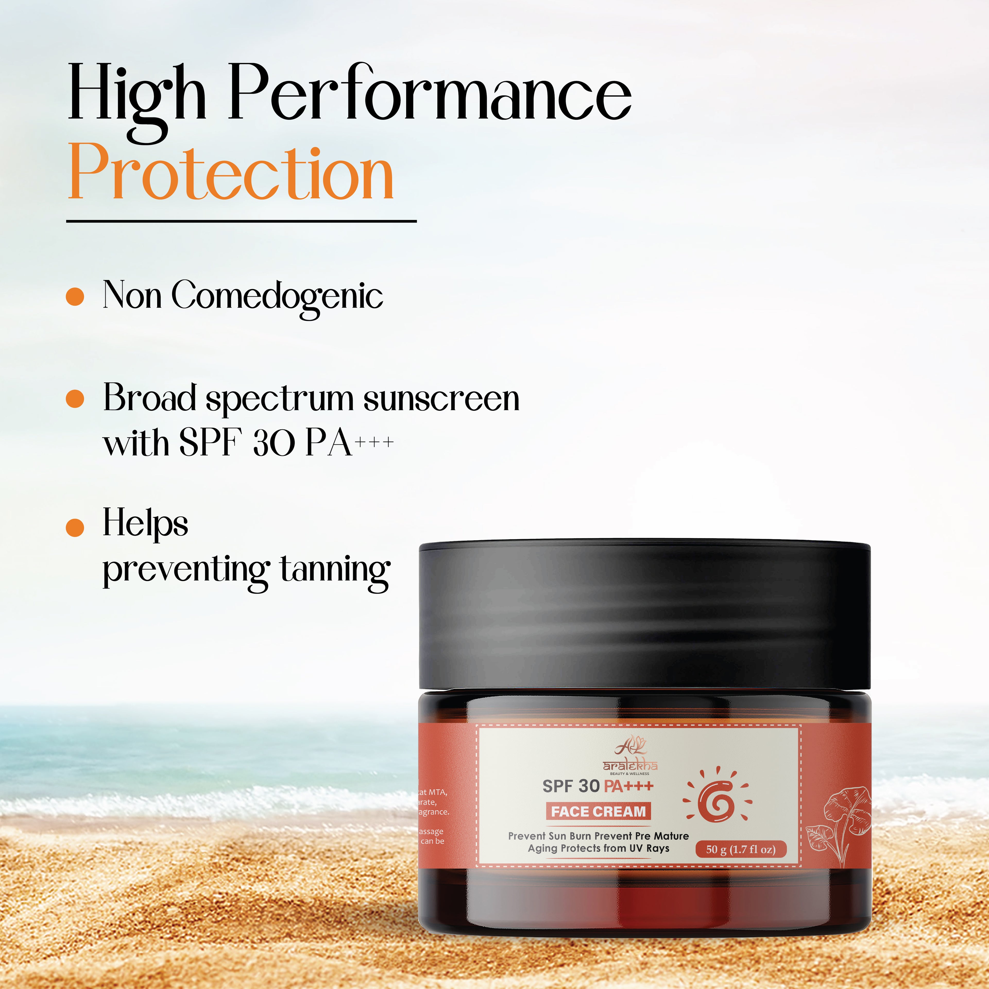 Aralekha SPF 30 PA+++ Face Cream for Daily Sun Protection & Moisturizing Care | Lightweight Non-Greasy UV Protection Cream for Men & Women 50g