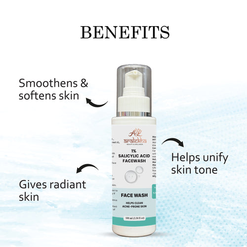 Aralekha 1% Salicylic Acid Face Wash for Acne-Prone & Oily Skin | Lightweight Daily Facial Cleanser for Deep Cleansing & Fresh Looking Skin 100ml