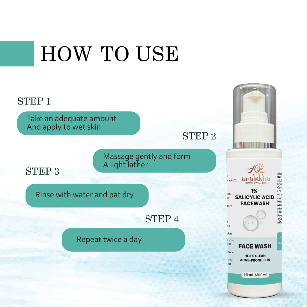 Aralekha 1% Salicylic Acid Face Wash for Acne-Prone & Oily Skin | Lightweight Daily Facial Cleanser for Deep Cleansing & Fresh Looking Skin 100ml