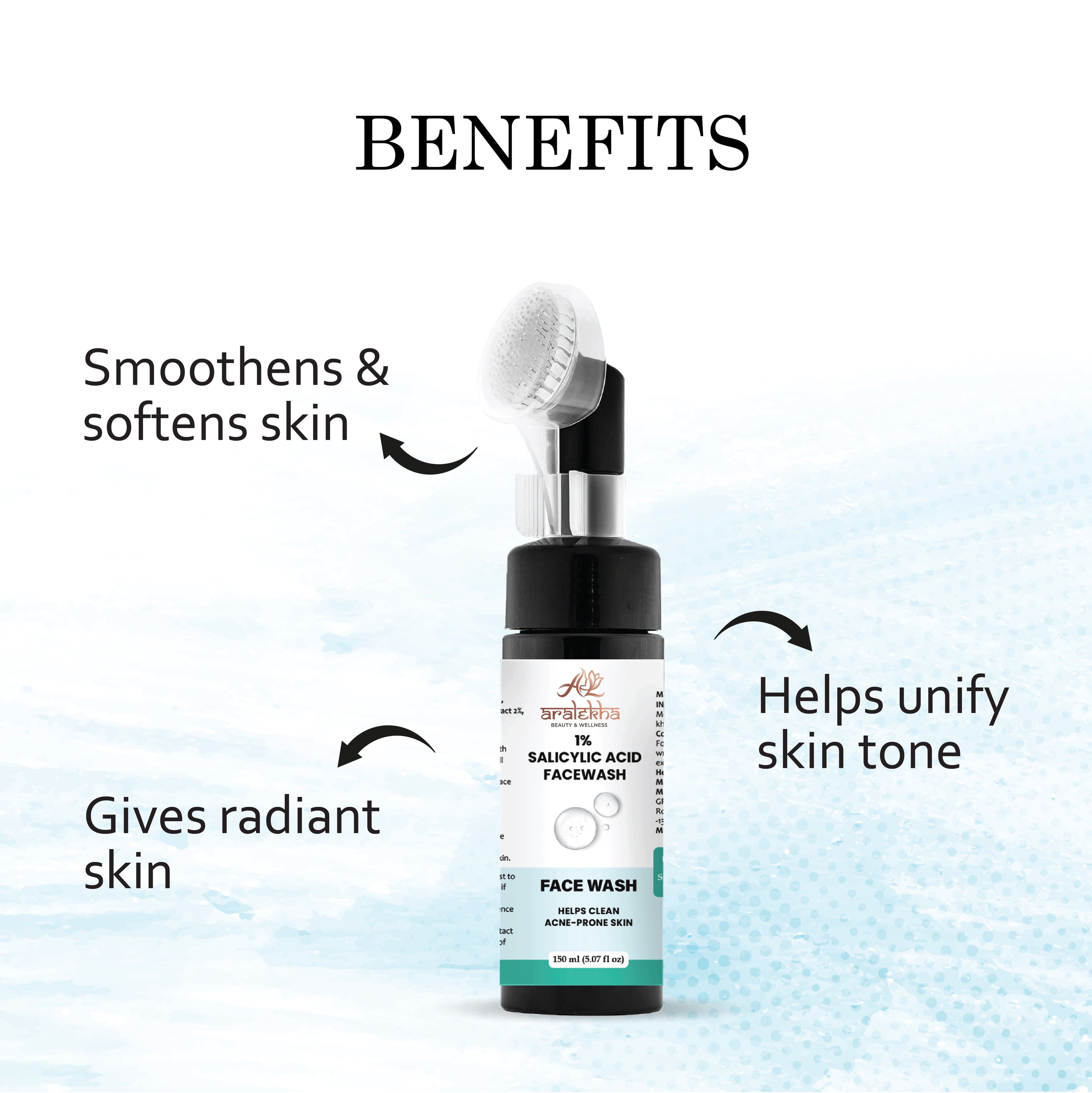 Aralekha 1% Salicylic Acid Face Wash for Acne-Prone & Oily Skin | Lightweight Daily Facial Cleanser for Deep Cleansing & Fresh Looking Skin 150ml