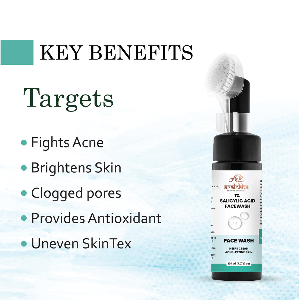 Aralekha 1% Salicylic Acid Face Wash for Acne-Prone & Oily Skin | Lightweight Daily Facial Cleanser for Deep Cleansing & Fresh Looking Skin 150ml
