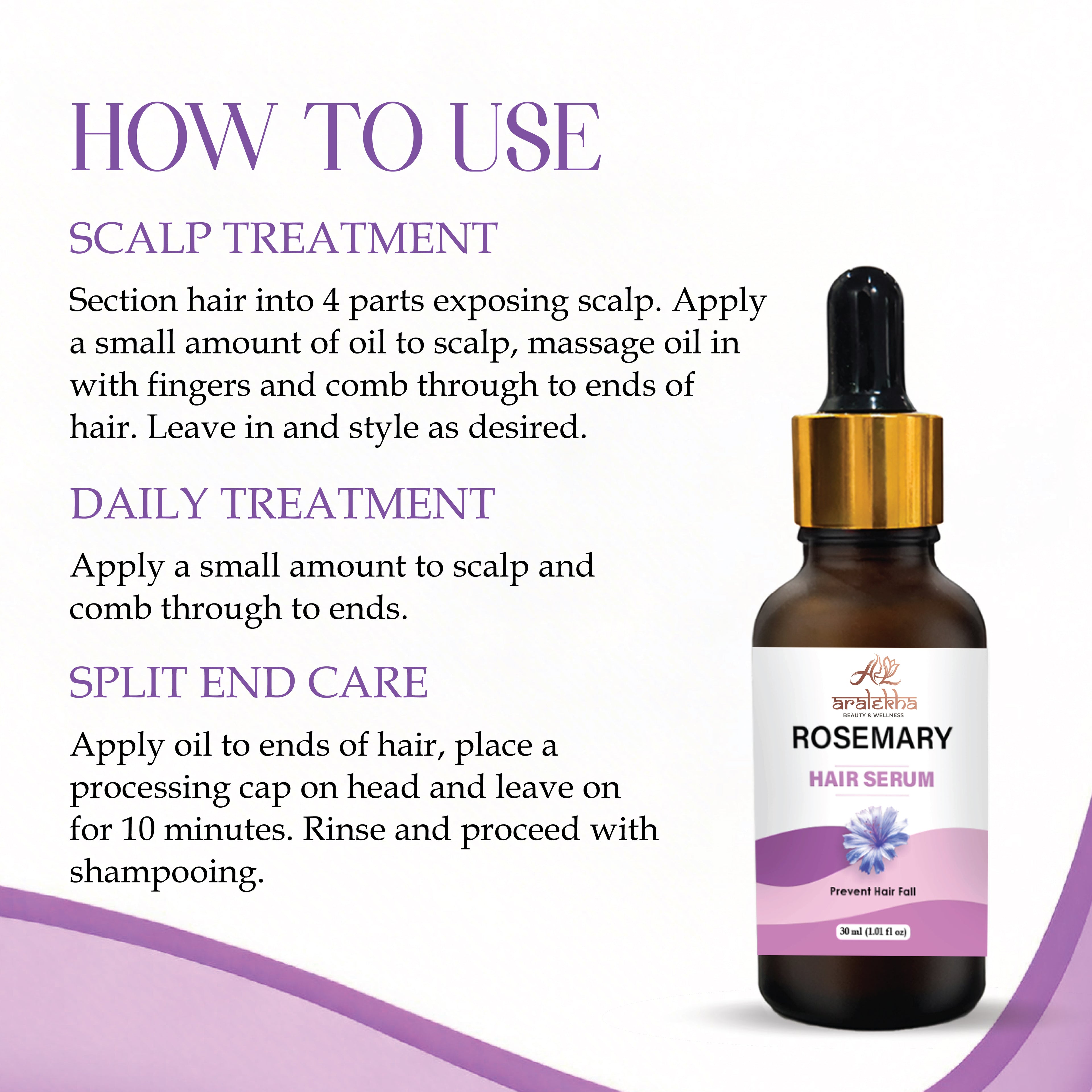 Aralekha Rosemary Hair Serum for Hair Fall Control, Smooth & Healthy Looking Hair | Lightweight Non-Sticky Hair Care Serum for Men & Women 30ml