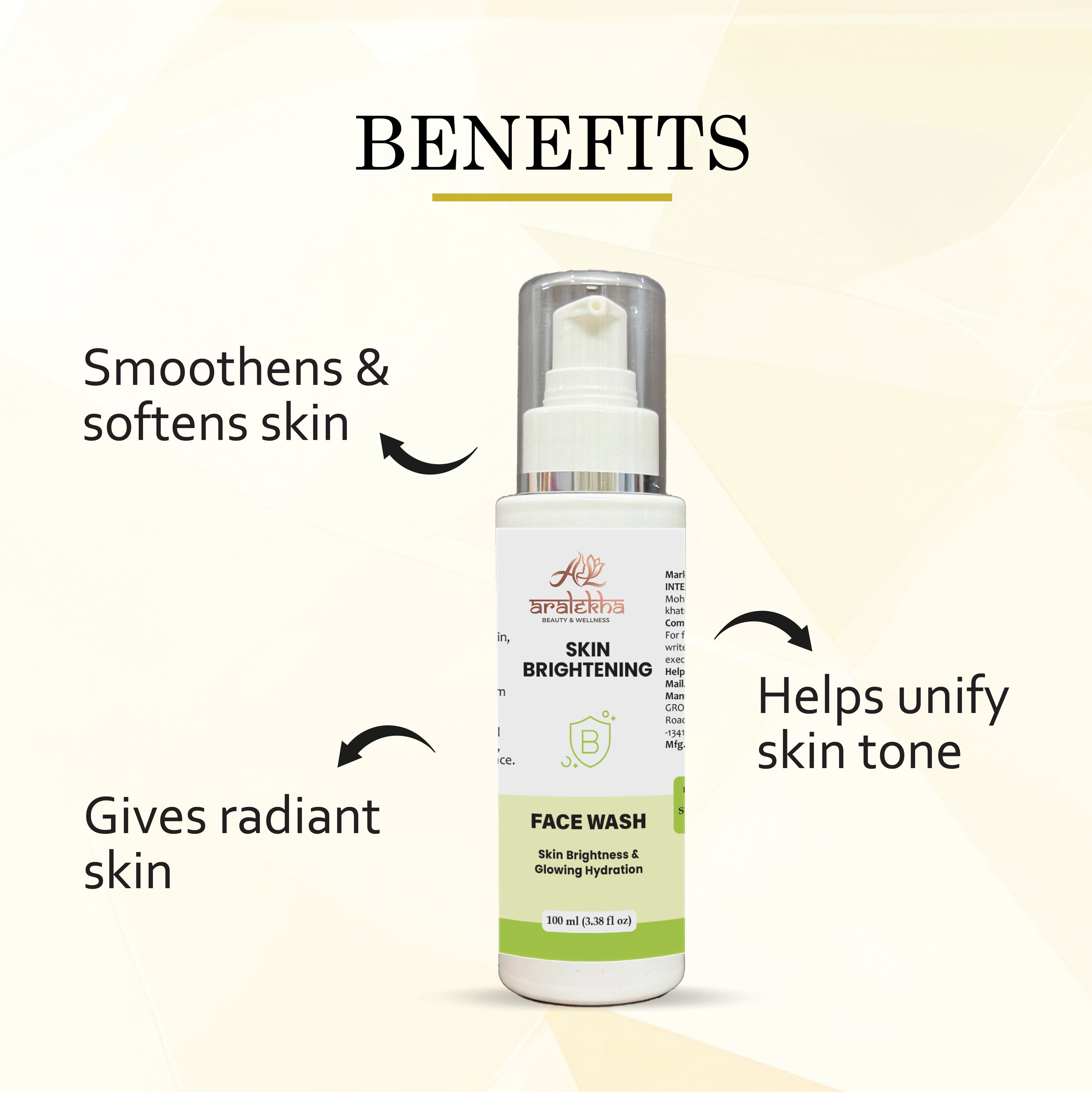 Aralekha Skin Brightening Face Wash for Daily Cleansing Helps Improve Skin Radiance Supports Fresh Hydrated Looking Skin Gentle Formula for All Skin Types 100 ml