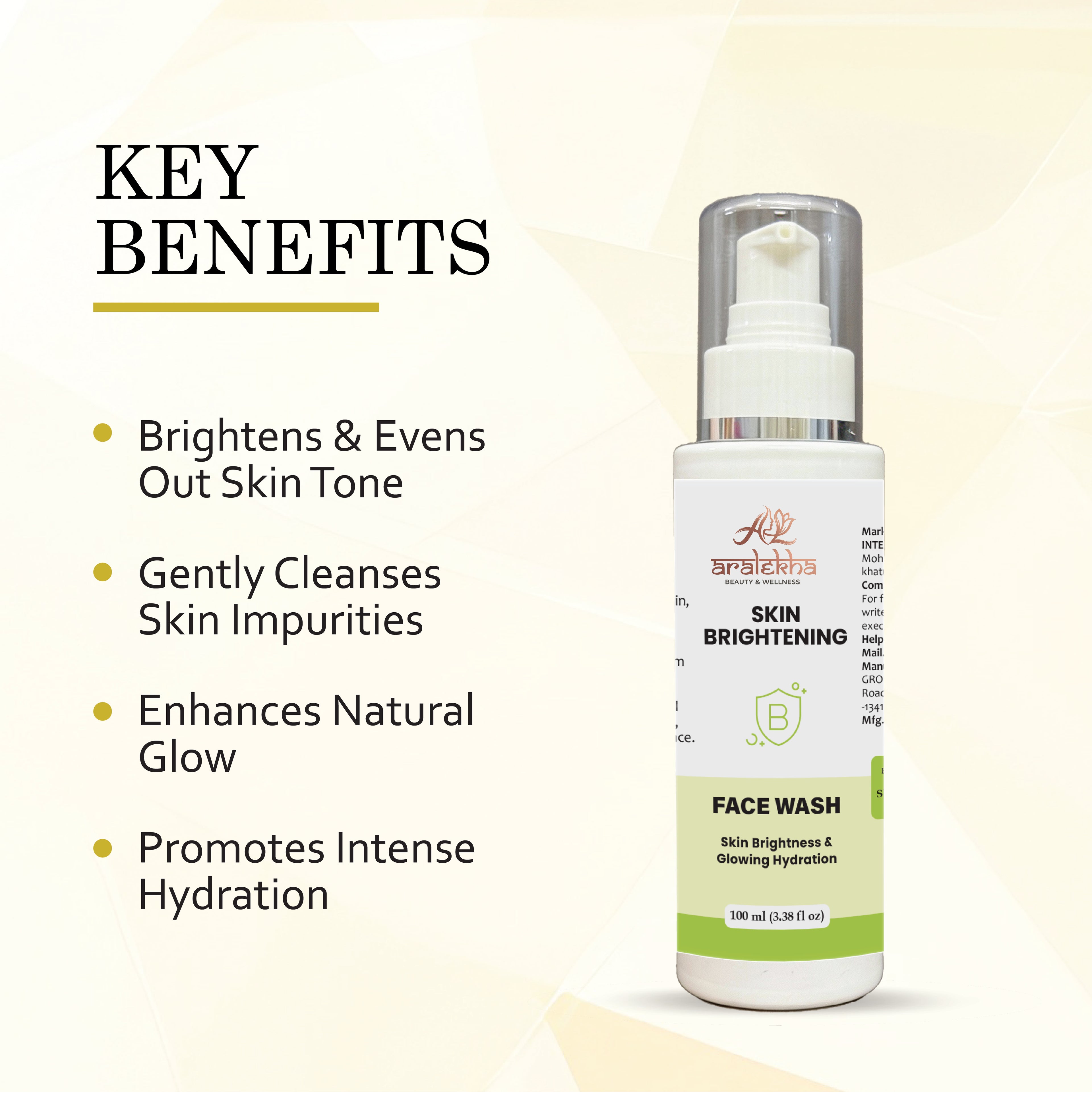 Aralekha Skin Brightening Face Wash for Daily Cleansing Helps Improve Skin Radiance Supports Fresh Hydrated Looking Skin Gentle Formula for All Skin Types 100 ml