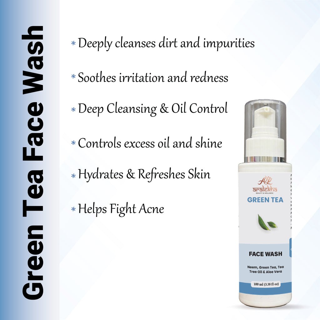 Aralekha Green Tea Face Wash with Neem, Tea Tree Oil & Aloe Vera for Fresh & Clean Looking Skin | Daily Facial Cleanser for Men & Women 100ml
