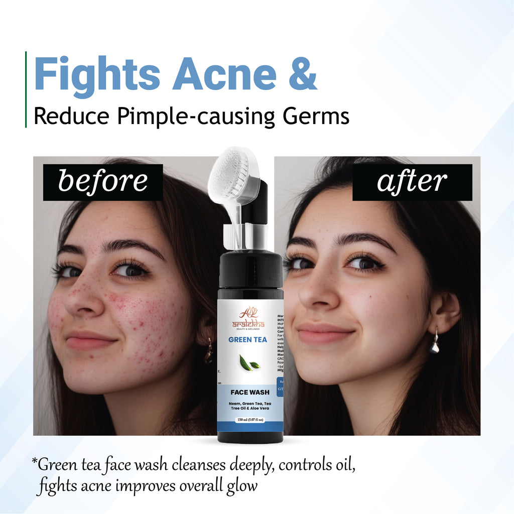 Aralekha Green Tea Face Wash with Neem, Tea Tree Oil & Aloe Vera for Fresh & Clean Looking Skin | Daily Facial Cleanser for Men & Women 150ml