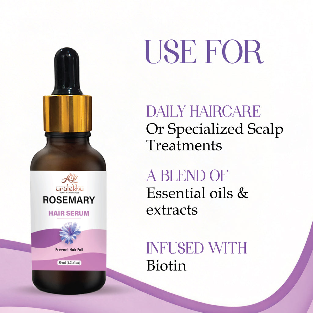 Aralekha Rosemary Hair Serum for Hair Fall Control, Smooth & Healthy Looking Hair | Lightweight Non-Sticky Hair Care Serum for Men & Women 30ml