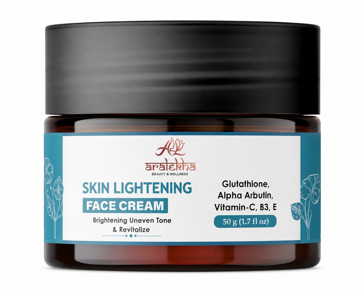 Aralekha Skin Lightening Face Cream with Glutathione, Alpha Arbutin, Vitamin C, B3 & E, Lightweight Moisturizing Formula for Uneven Tone Care, 50 g