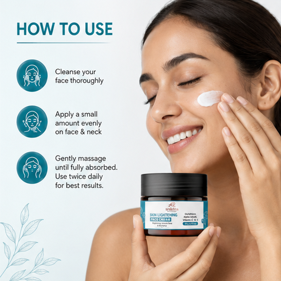 Aralekha Skin Lightening Face Cream with Glutathione, Alpha Arbutin, Vitamin C, B3 & E, Lightweight Moisturizing Formula for Uneven Tone Care, 50 g